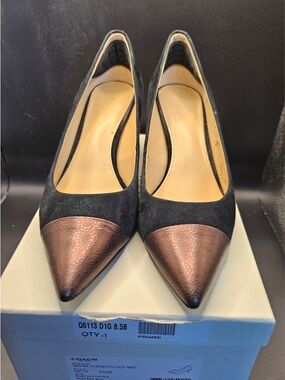 Luxury Designer Coach Black and Metallic detail Kitten Heels; worn once